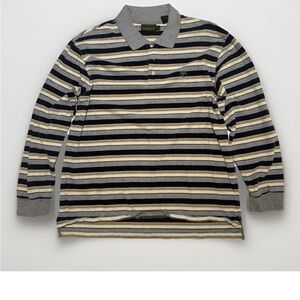 Vintage Timberland Men's Long Sleeve Striped Polo Shirt Grey Black